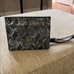 Elegant Fossil Black and Silver Snake Print Women's Bag